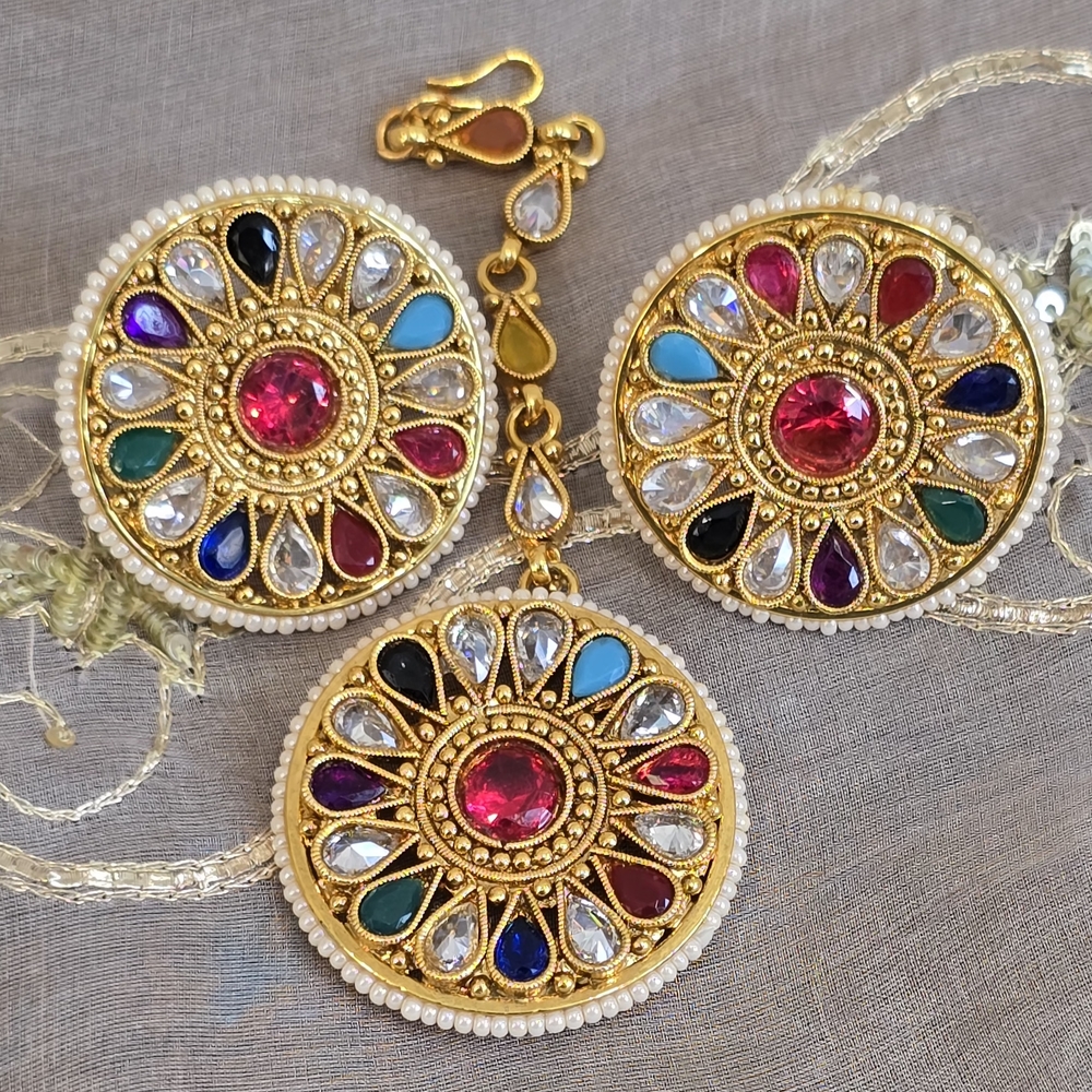 Gold and Red Floral Medallion Earrings
